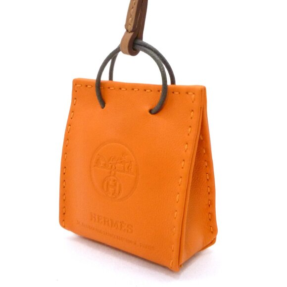 Authentic HERMES Sac Orange Bag Charm Leather #W602047 - Picture 1 of 16